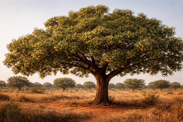 Sheaboom in de Afrikaanse savanne waar de noten voor pure Shea Butter groeien